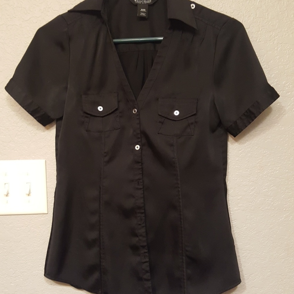 Silk feel short sleeve button up top